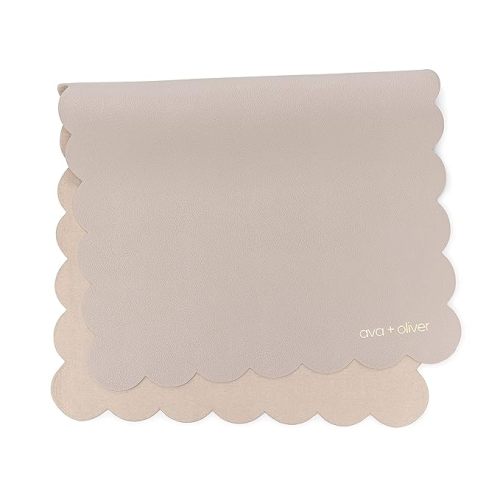 Ava + Oliver Vegan Leather Baby Changing Mat - Multipurpose Portable Wipeable Diaper Pad - Foldable for Travel (16 x 30 in) (Grey Scallop)