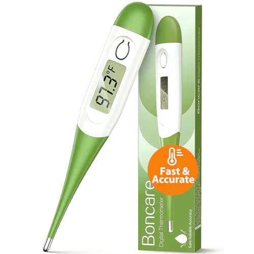 Boncare 10 Seconds Oral Thermometer for Adults and Kids - Accurate & Safe Rectal Thermometer for Baby with Fever Alarm, Digital Thermometer FSA HSA Eligible (Green)