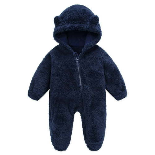 Winter Baby Clothes keep Warm Fleece Thick 1sie Ear Hooded Jumpsuits Newborn Boys Girls Romper Kids Coats Jackets (6-9 Months, Navy)