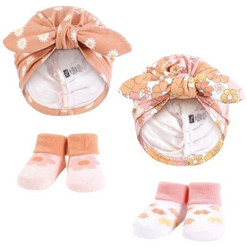 Hudson Baby Infant Girls Turban and Socks Set, Peace Love And Flowers, One Size