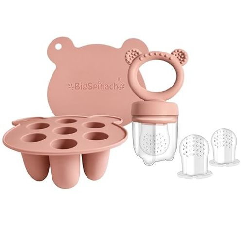 Silicone Baby Food Freezer Tray with Teething Popsicle Molds - Baby Fruit Feeder and Breastmilk Teether Combo