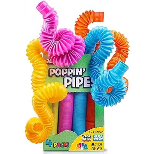 BUNMO Pop Tubes - Sensory Toys - Toddler Toys - Imaginative Play & Stimulating Creative Learning - Hours of Fun for Kids - Tons of Ways to Play - Connect, Stretch, Twist & Pop - 8 Pack Large