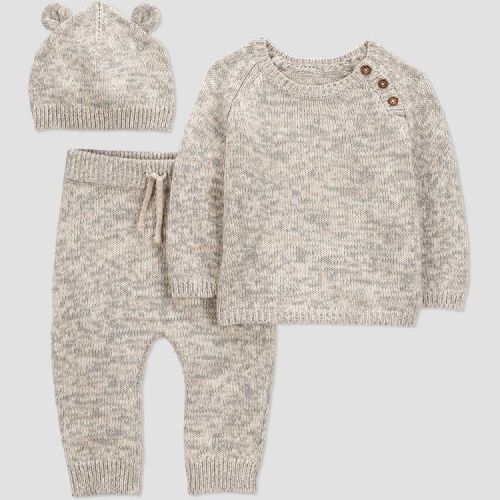 Carter's Just One You® Baby 3pc Marled Sweater Top & Pants Set - Brown Newborn