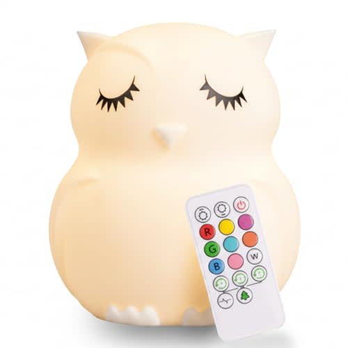 Lumipets Remote Control Silicone Night Light for Kids - Owl Design with 9 Soft Colors & Sleep Timer - Rechargeable, Battery-Operated Lamp for Bedroom | Baby Nursery, Toddler, Girls, Boys