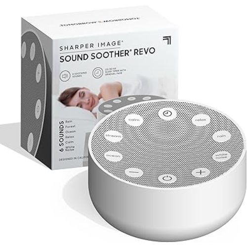 Sharper Image White Noise Sound Machine, Sleep Sounds to Support Restful Sleep, Meditation & Relaxation Naps, 6 Soothing Nature Soundscapes for Baby, Kids & Adults, Portable for Home & Travel