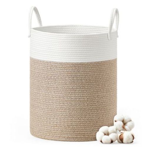 Cotton Rope Laundry Basket, 15.8 Gal Natural Fiber Hamper with Handles, for Kids' Toys Clothing Bedroom Living Room