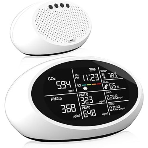 12 in 1 Air Quality Monitor Indoor- Portable Indoor Air Quality Meter for CO2, TVOC, PM2.5, PM1.0, PM10, Temperature, Humidity & Time Display【Dual Chip & High Accuracy】Air Quality Tester for Home