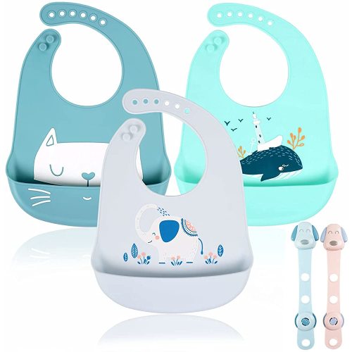 YINGJEE Baby Bibs Silicone Feeding Bibs, Baby Bibs Silicone Bibs 3pcs for Feeding and Adjustable Waterproof Bibs
