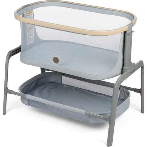 Maxi-Cosi Iora Baby Bassinets Bedside Sleeper, Portable Bassinet, Infant Bedside Sleeper Crib, Height Adjustable, Breathable Mesh, Large Storage Basket, Classic Slate