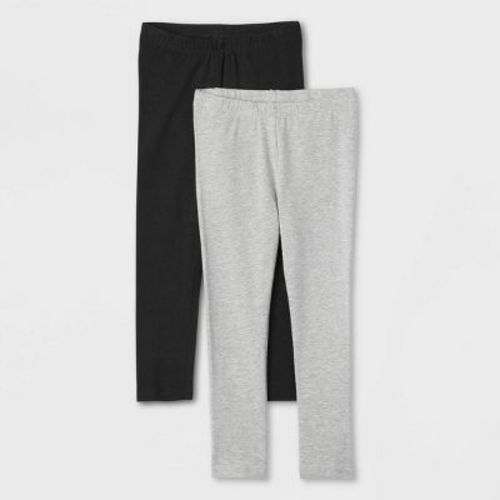 Toddler Girls' 2pk Leggings - Cat & Jack™ Black/Heather Gray 18M: Cotton Spandex Blend, Elastic Waistband