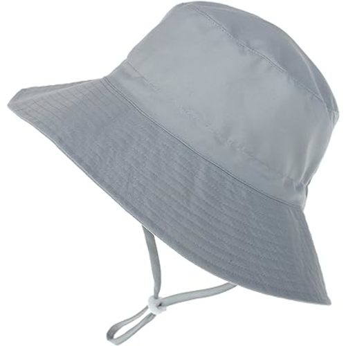 Baby Sun Hat UPF 50+ Sun Protective Toddler Bucket Hat Summer Kids Beach Hats Wide Brim Outdoor Play Hat for Boys Girls - 0-6 Months - B-grey