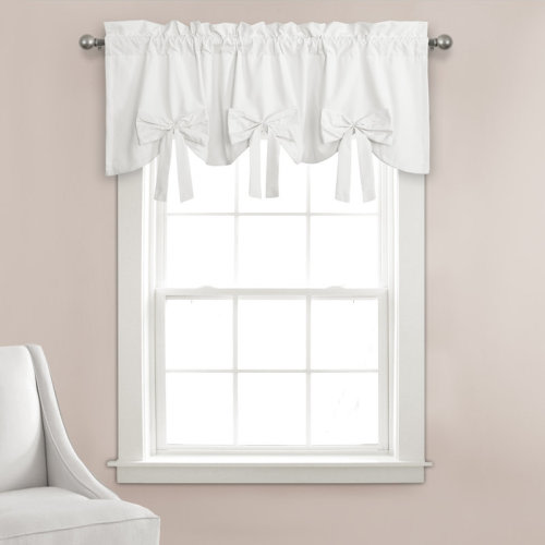 Lush Decor Melody Bow Scalloped 52" Window Valance in Blush/White/Light Gray & Reviews | Wayfair