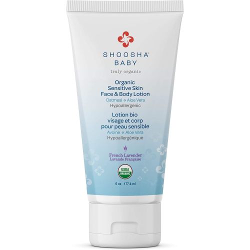 Shoosha Organic Baby Lotion French Lavender, for Sensitive Skin, All Natural Face and Body Lotion for Kids, Hypoallergenic, Gluten-Free, Non-Sticky, 100% Biodegradable