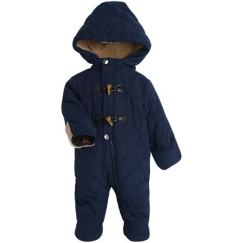 Perry Ellis Baby Boys' Pram Jumpsuit - Sueded Microfiber, Memory Quilted Snowsuit - Newborn Infant Outerwear Coveralls (0-9M)