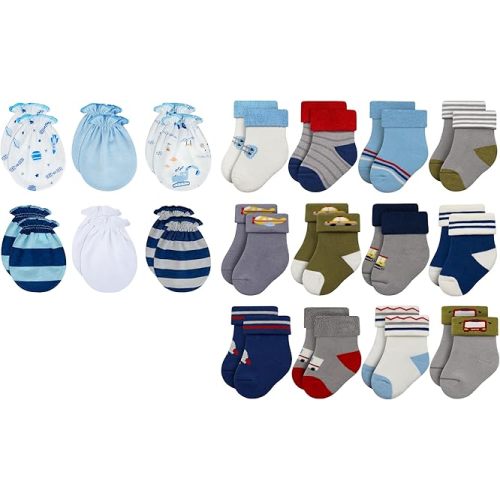 RATIVE Bundle No Scratch Mittens and Newborn Socks 0-6 Months for Baby Boys Girls
