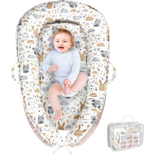 Baby Lounger, Portable Baby Lounger for Newborn 0–24 Months, Infant Nest for Travel, Floor Time, and Crib Use, Baby Essentials for Home (Hoot)