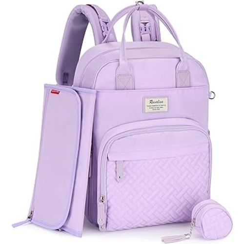 RUVALINO Diaper Bag Backpack, Multifunction Travel Pack Maternity Baby Changing Bags, Large Capacity, Waterproof, Light Purple
