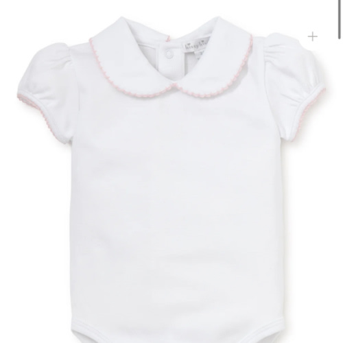 White/Pink Kissy Basics S/S Bebe Collar Bodysuit (3-6 months)