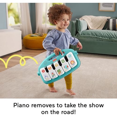 Fisher-Price Baby Gift Set Glow and Grow Kick & Play Piano Gym Blue Playmat & Musical Learning Toy with 2 Rattle Maracas for Newborns Ages 0+ Months