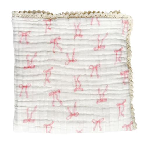 Gauze Lace Blanket | Pink Bows – Little and Fern