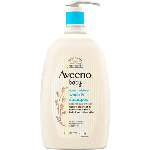 Aveeno Baby Daily Moisture Gentle Bath Wash & Shampoo with Natural Oat Extract, Hypoallergenic, Tear-Free & Paraben-Free Formula For Sensitive Hair & Skin, Lightly Scented, 33 fl. oz