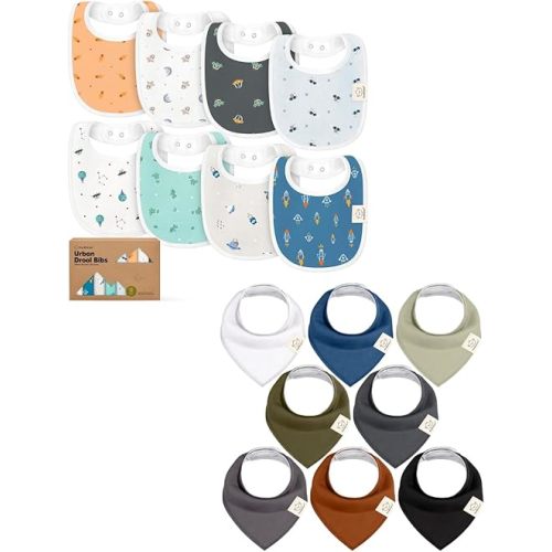 KeaBabies 8-Pack Baby Bibs for Girls & Boys and 8-Pack Baby Bandana Bib - Teething Bib for Kids, Toddlers, Boy, Girl - Stylish Unisex Bandana Kids Scarf