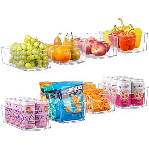 Oizeir 8 Pack Clear Plastic Fridge Organizer Bins – Stackable Refrigerator & Pantry Storage Bins with Handles for Snacks, Freezer, Kitchen Cupboard, and Cabinet Organization