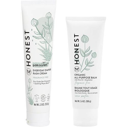 The Honest Company Diaper Rash Cream + All Purpose Balm Bundle | Soothes + Protects | Hypoallergenic + Cruelty Free | 2.5 oz, 3.4 oz