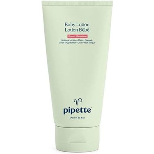 Pipette Baby Lotion - New & Improved Formula, Hydration & Natural Moisture of Baby's Delicate Skin, Renewable Plant-Derived Squalane, Rose + Geranium Aroma, 5.7 fl oz