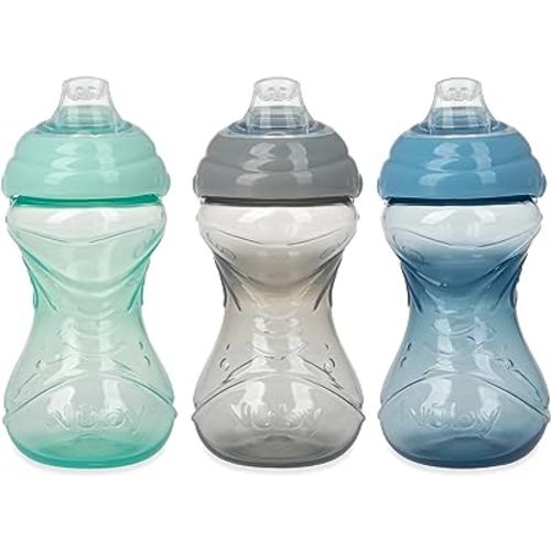 Nuby Clik-It Soft Spout No-Spill Easy Grip Sippy Cup - (3-Pack) 10 Oz - 6+ Months - Neutral