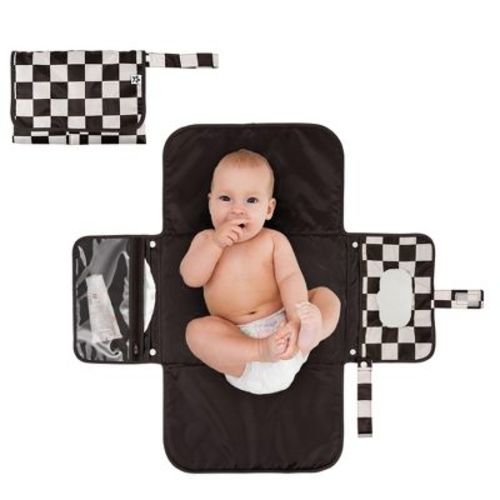 Tiny Twinkle Portable/Foldable Waterproof Diaper Changing Pad with Smart Wipes Pocket (Black Checkers)