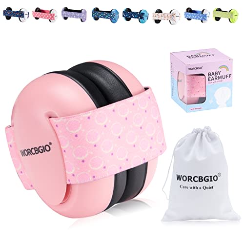 WORCBGIO Infant Ear Protection Headphones with Adjustable Elastic Headband&Comfortable White Muffs Baby Earmuff Helps Sleep Well & Reduce Noise (Donut,Pink