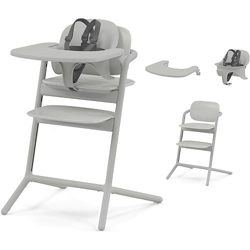 Cybex LEMO High Chair 3-in-1 Set with Baby Set + Snack Tray - Modern Design, One-Hand Depth & Height Adjustment & Anti-Tip Wheels - from 6 Months, Convertible to Adult Chair, Suede Grey