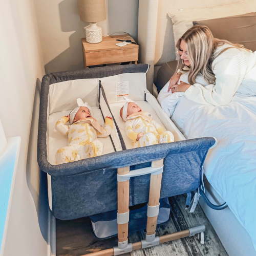 HARPPA Adjustable Bedside Bassinet for Twins, Easy Folding, Gray