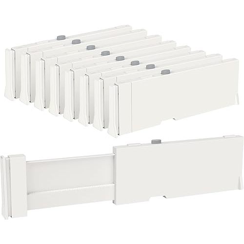 Vtopmart Drawer Dividers for Clothes 8 Pack, Adjustable 4" High Expandable from 11.6"-17" Dresser Drawer Organizer, Plastic Drawers Separators for Dresser, Baby Clothes, Kitchen and Office Storage