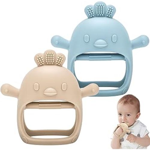 2Pcs Silicone Baby Teether Toy for Infants 3+ Months, BPA Free Anti-Drop Silicone Mitten Teething Toy for Soothing Sore Gums, Baby Chew Toys for Sucking Needs