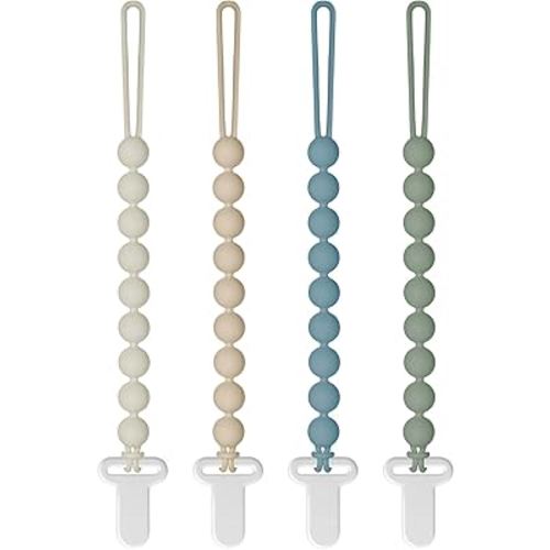 Pacifier Clips Silicone, 4-Pack Pacifier Holder Clip with Stylish Round Design, 100% Food Grade Silicone, Safe Essentials for Newborns Baby Boys and Girls