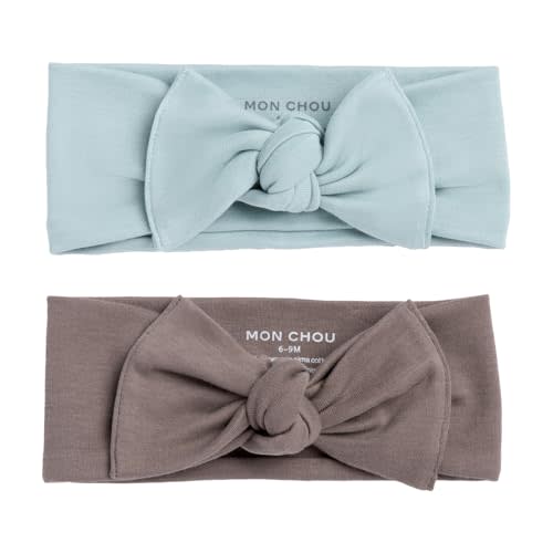 MON CHOU Baby Bow for Girls, 100% Organic Pima Cotton Jersey Headband, Hair Accessory for Newborn Infant Toddler Kid, Adjustable Super-Soft Head Wrap-Sizes 6-9 Months