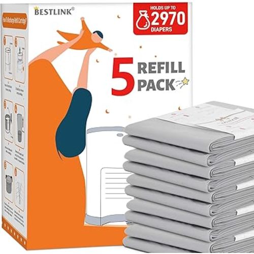5 Pack Refills Compatible with DEKOR CLASSIC Diaper Pails | 20% Extra Length Diaper Pail Refill Bags Liners Holds 2970 Diapers | Ultimate Odor Control with Baby Scented