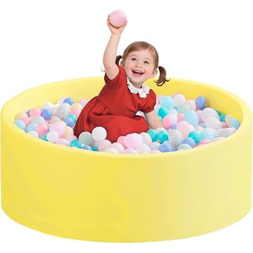 Ball Pit for Toddlers 35.43''x11.81 Baby Ball Pits Soft Memory Foam Ball Pit Round Kids Play Ball Pool Ideal Gift for Girls and Boys (Yellow, NO Balls)