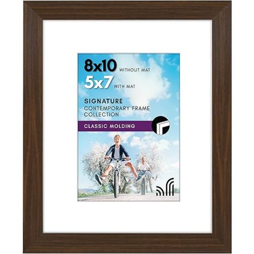 Americanflat 8x10 Picture Frame with Shatter-Resistant Glass - Use as 5x7 Frame with Mat or Display 8x10 Photo Without Mat - Signature Collection - Photo Frames for Tabletop and Wall - Walnut
