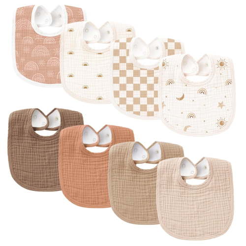 Muslin Baby Bibs 8 Pack Baby Bandana Drool Bibs Cotton for Unisex Boys and Girls, Soft Absorbent Set for Teething and Drooling