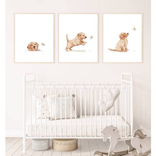 puppy nursery print, dog wall art, Golden retriever dog print, kid room wall art, printable wall art, digital download
