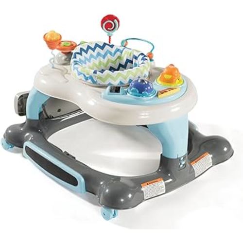 Storkcraft 3-in-1 Activity Walker and Rocker with Jumping Board Feeding Tray, Interactive Toy Tray for Toddlers Infants, Blue/Gray
