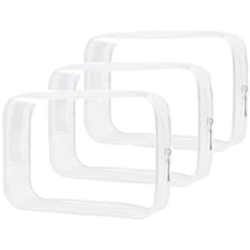 Clear Travel Bags 3 Pack 7.9"x2.5"x5.3" Multipurpose Transparent TSA Cosmetic Bag Clear Pouch For Toiletry, Makeup, Traveling - Single Zipper