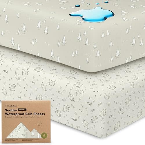 2-Pack Waterproof Crib Sheets for Girl, Boy - Organic Cotton 52X28 Fitted Crib Sheets Neutral,Crib Mattress Protector Sheets,Soft Toddler Bed Sheets,Washable Infant Fitted Baby Crib Sheets(Pine Grove)