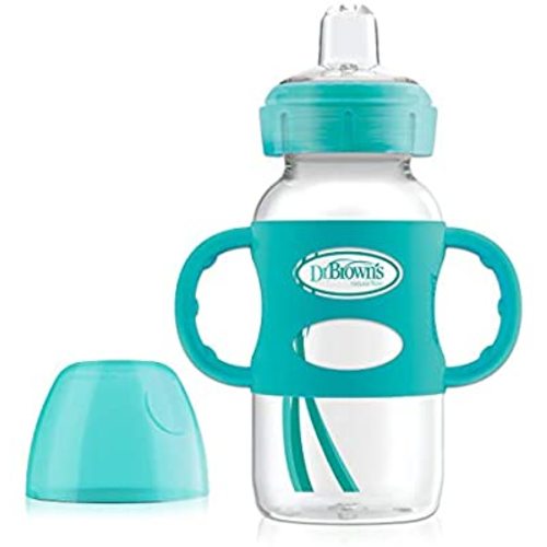 Dr. Brown's Options Wide-Neck Sippy Spout Baby Bottle with Silicone Handle, Turquoise, 9 Ounce