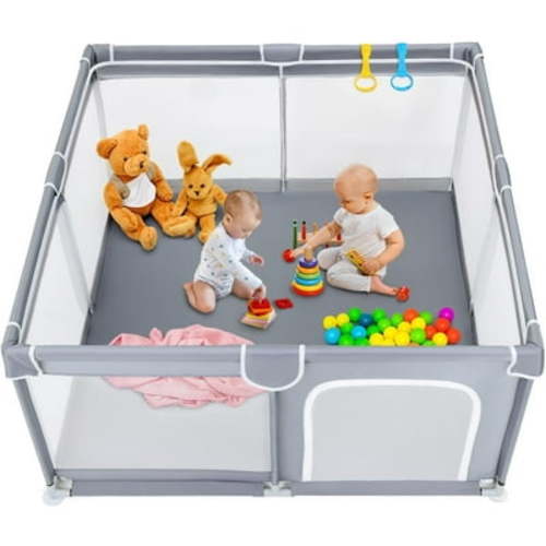 TODALE 8-Panel Mesh Indoor & Outdoor Baby Playpen, Gray 50” x 50”