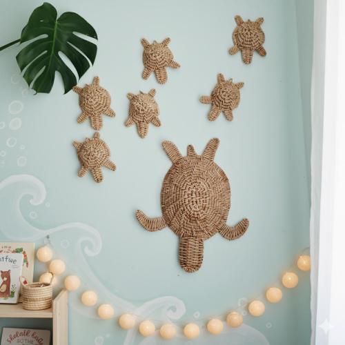 Handwoven Turtle Family Decor: Eco-Friendly Nursery Art