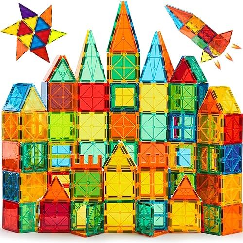 FNJO Magnetic Tiles, 110PCS Magnet Building Set, Magnetic Building Blocks,Construction STEM Learning and Playing Toys for Kids, Montessori Toy for Preschool Boys Girls Toddlers Classroom Must-Haves